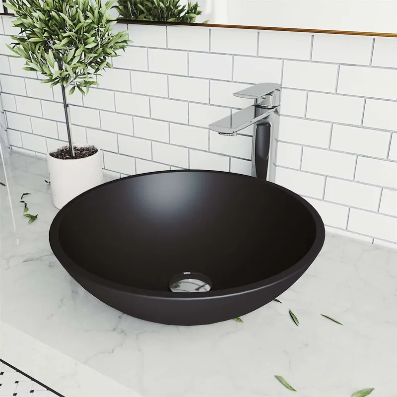 Hot Deal Vigo Cavalli 15" L x 15" W x 5" H Circular Glass Vessel Bathroom Sink