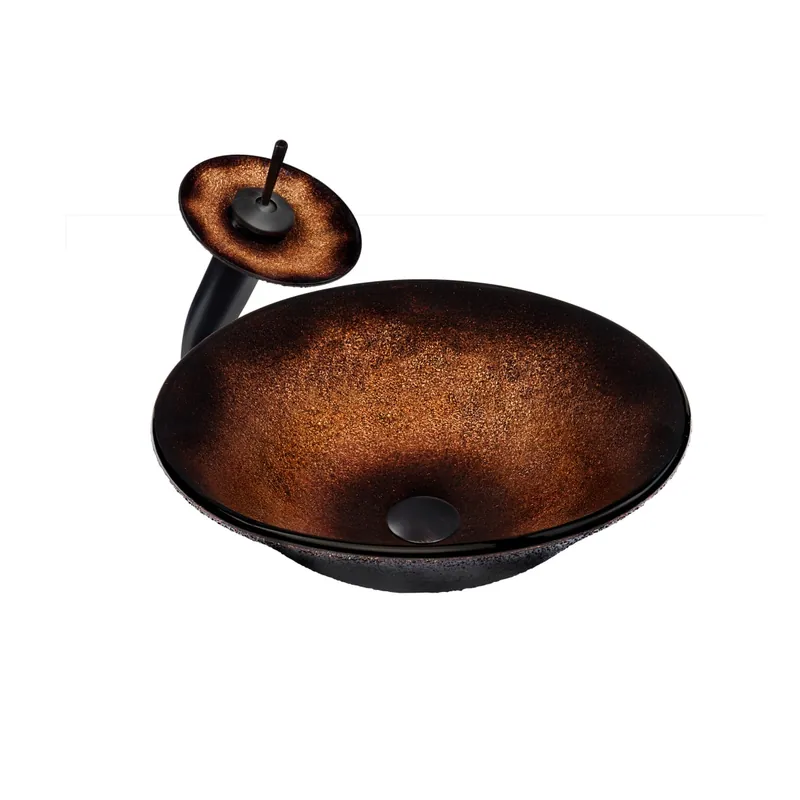 Miseno Hand Painted 17" Glass Vessel Bathroom Sink with Single Hole Bathroom Faucet and Pop-Up Drain Assembly Sale
