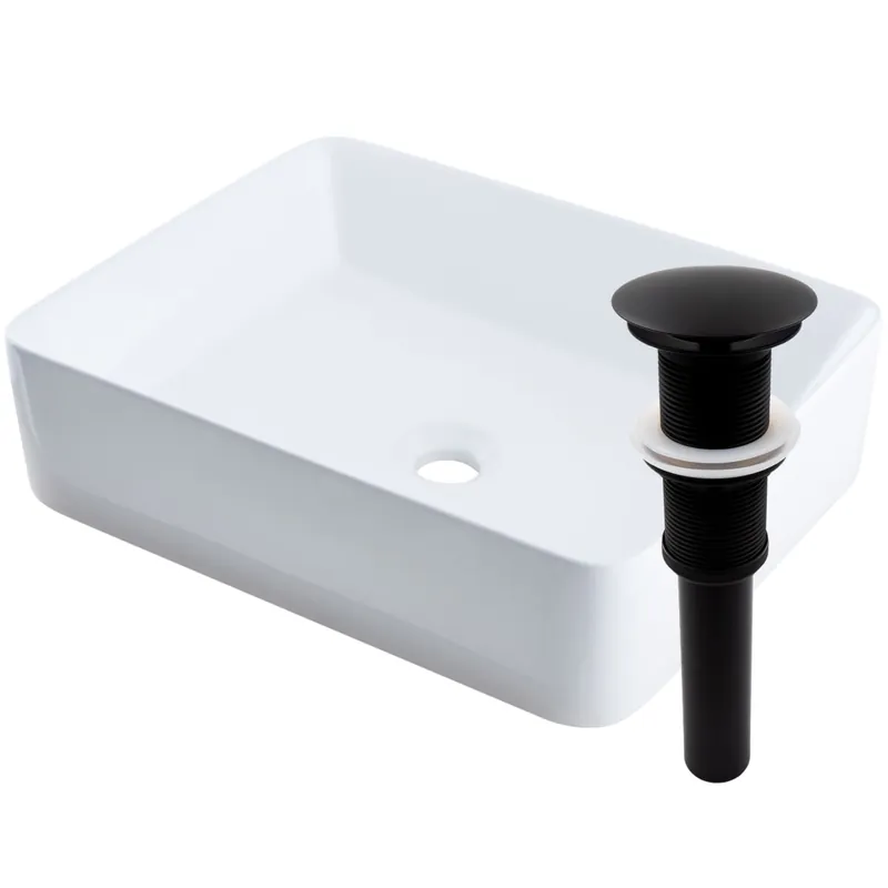 Shop Now Miseno 15" Rectangular Porcelain Vessel Bathroom Sink and Umbrella Drain Assembly