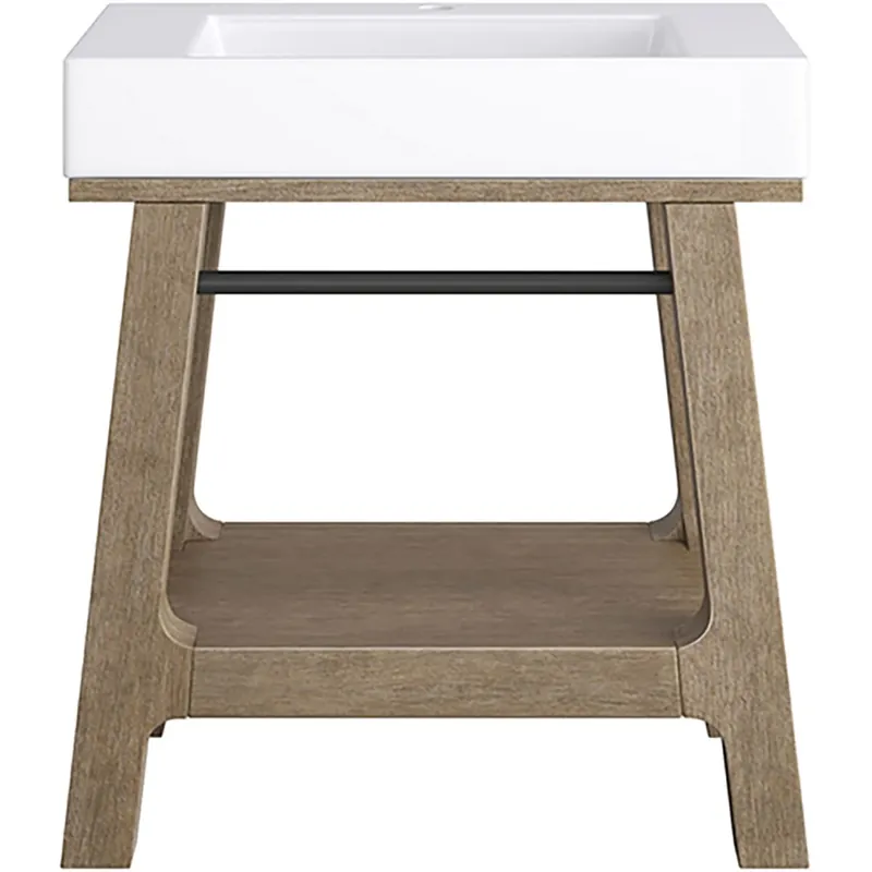 Crafted James Martin Vanities Auburn 31-1/2" Rectangular Hardwood and Stone Composite Console Bathroom Sink with Single Faucet Hole