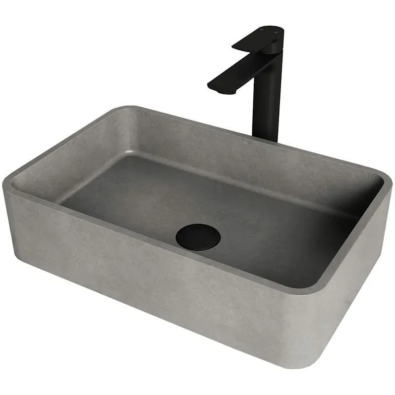 Vigo Cordoba Gothic 20" L x 13" W x 11" H Rectangular Concrete Vessel Bathroom Sink with Single Faucet Hole Buy Direct