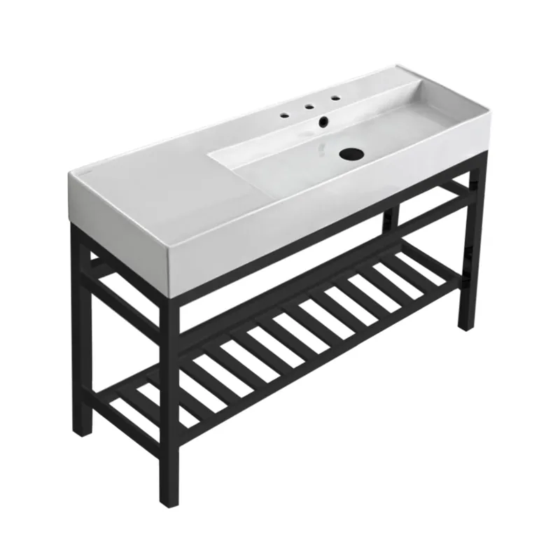 Nameeks Teorema 2 47-5/8" Rectangular Ceramic Console Bathroom Sink with Overflow and 3 Faucet Holes at 8" Centers Handmade
