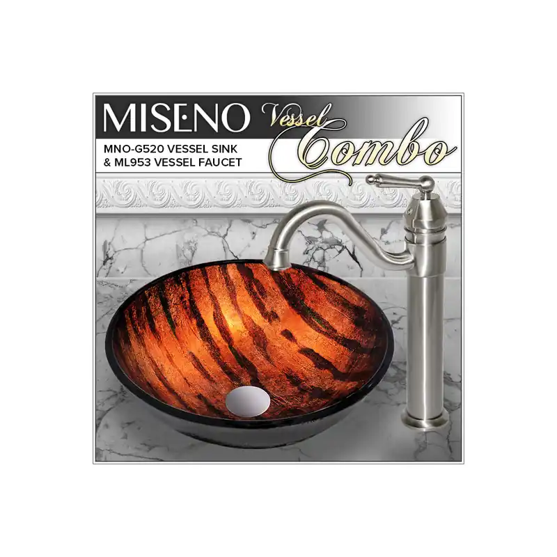 Same Day Shipping Miseno Circular 16-1/2" Tempered Glass Vessel Bathroom Sink with Traditional Single Handle Vessel Faucet & Pop-Up Drain
