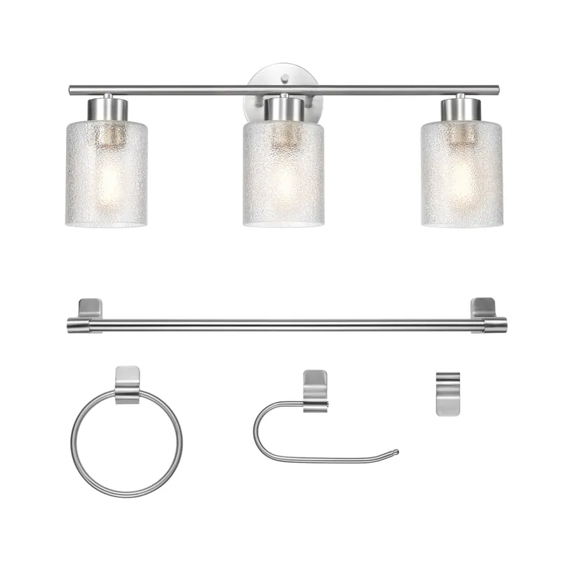 Globe Electric Morley Bathroom Vanity Set - 3 Light 24" Wide Vanity Light, Towel Bar, Robe Hook, Toilet Paper Holder, and Towel Ring Included High Quality