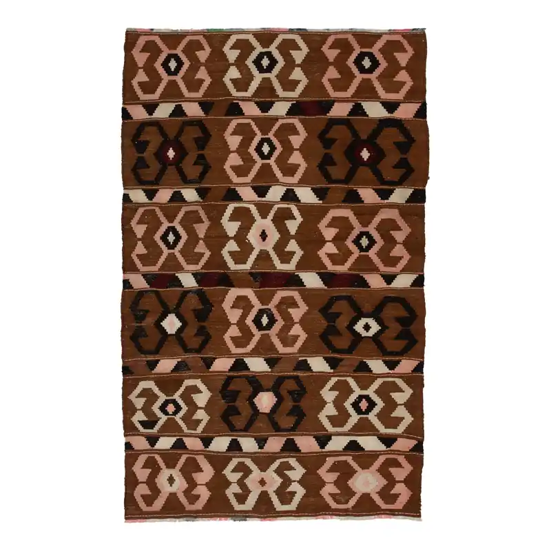 Brown Transitional Flatweave Wool Rug - 5'1" x 9'10" Top Rated