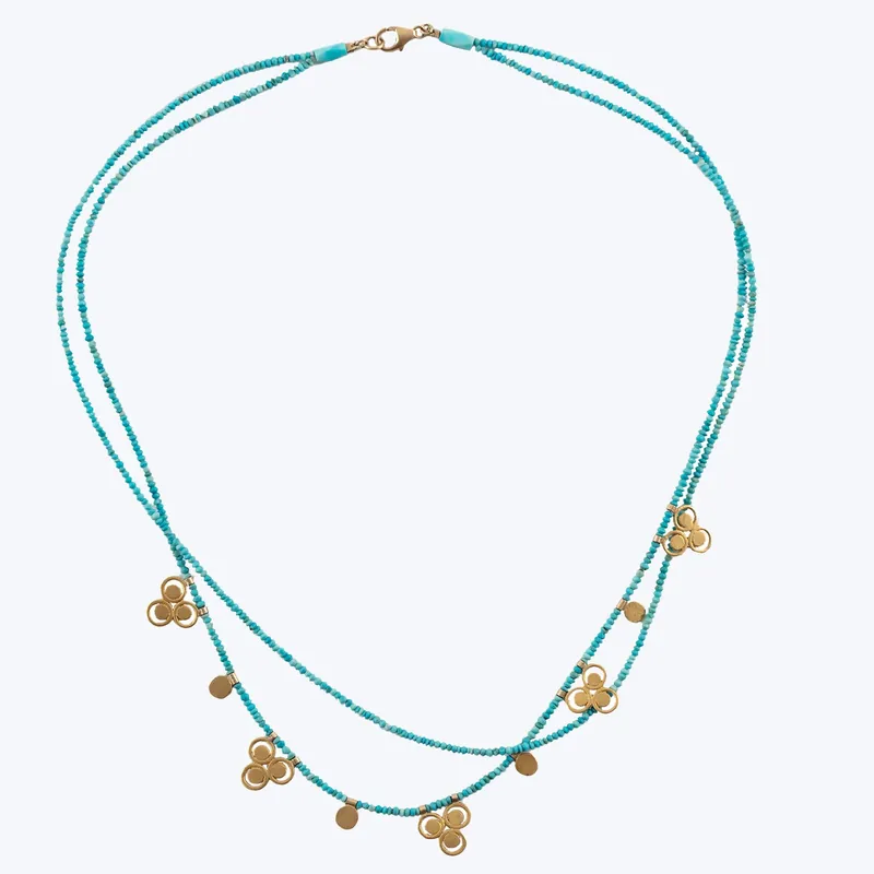 22k Gold Double Turquoise Rondelle Beaded Necklace Time-Limited