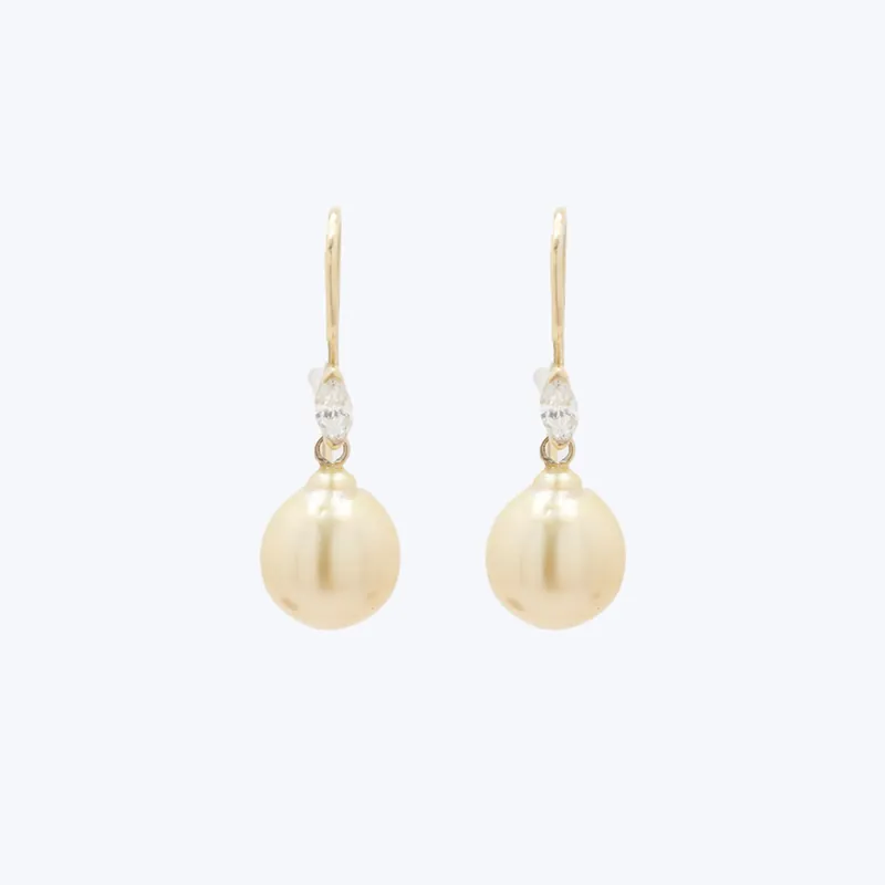 18K Golden South Sea Diamond Marquise Drop Earrings Trusted Brand