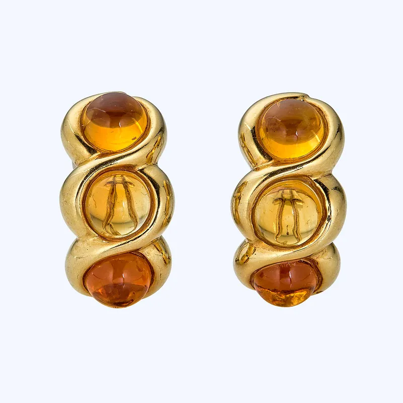 1980s 18K Yellow Gold Citrine Hoops Certified