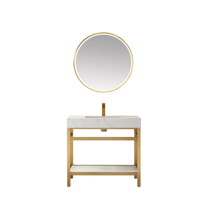 Factory Price Miseno Funes 36" Free Standing Single Basin Vanity Set with Cabinet and Stone Vanity Top and Matching Mirror