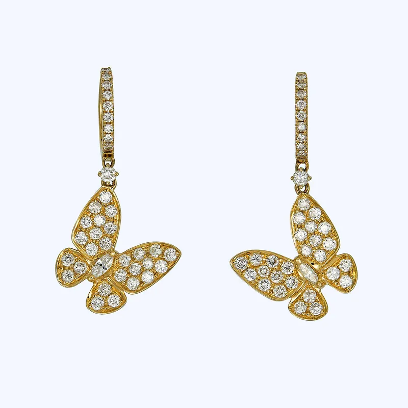 18K Yellow Gold Diamond Butterfly Earrings Modern