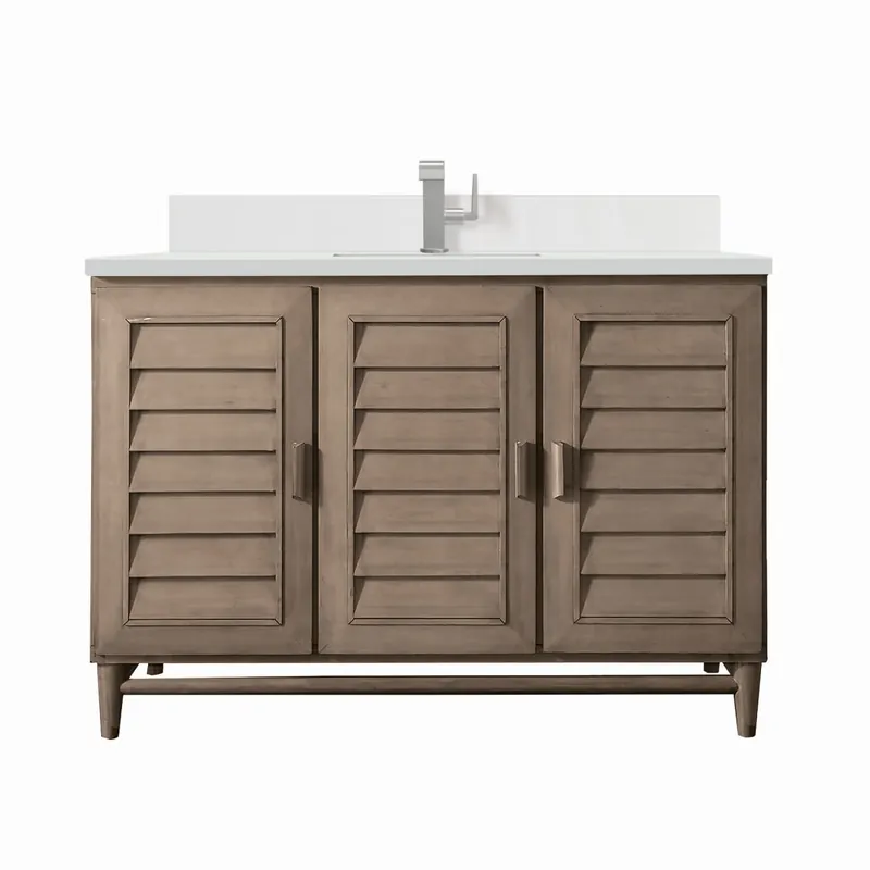 Mega Sale James Martin Vanities Portland 48" Single Basin Wood Vanity Set with 3cm White Zeus Silestone Quartz Vanity Top, Backsplash, Rectangular Sink, USB Port and Outlet