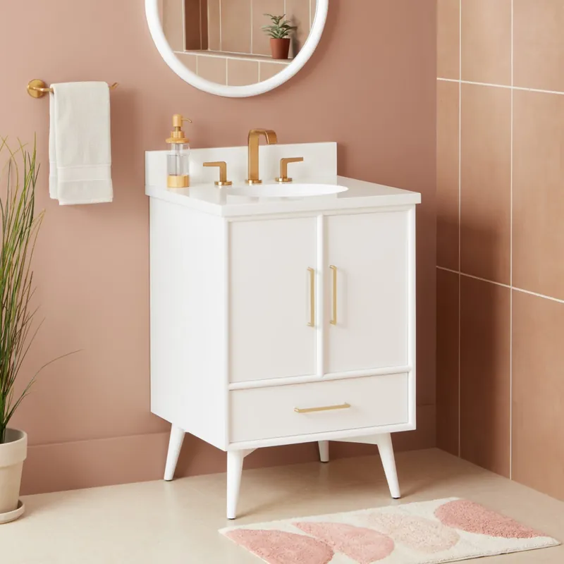 Signature Hardware Novak 24" Freestanding Mahogany Single Basin Vanity Set with Cabinet, Vanity Top, and Oval Undermount Sink - 8" Faucet Holes Buy Direct