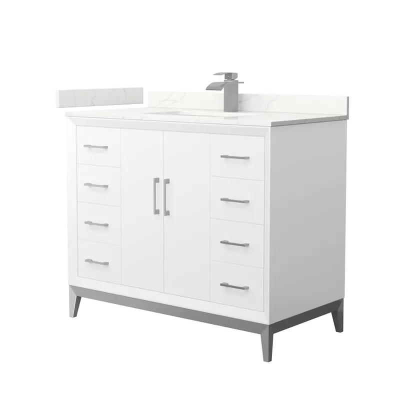 Wyndham Collection Amici 42" Free Standing Single Basin Vanity Set with Cabinet and Quartz Vanity Top Latest
