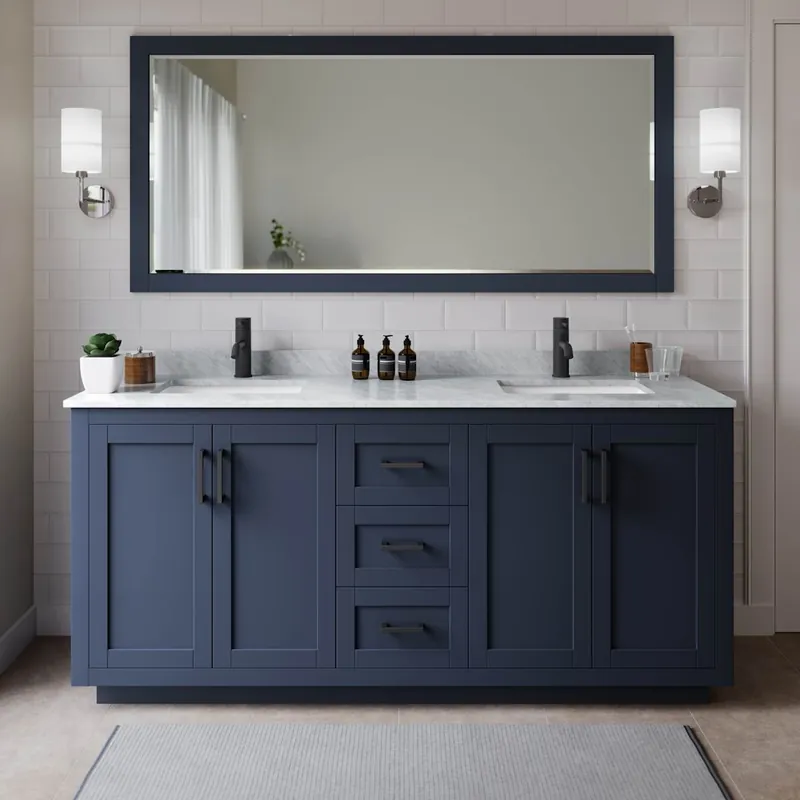 Wyndham Collection Miranda 72" Free Standing Double Basin Vanity Set with Cabinet, Marble Vanity Top, and Framed Mirror Don’t Miss Out