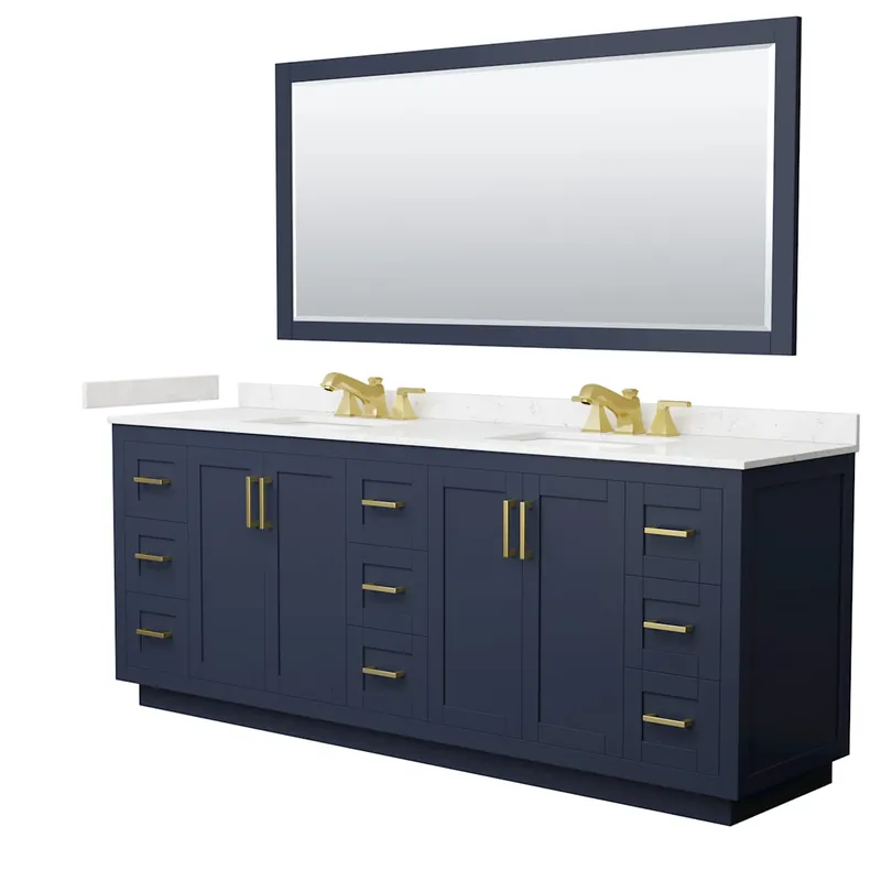 Bulk Order Wyndham Collection Miranda 84" Free Standing Double Basin Vanity Set with Cabinet, Cultured Marble Vanity Top, and Framed Mirror