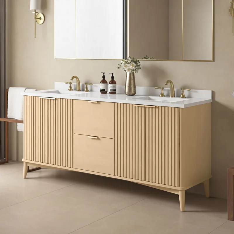 Miseno Indy 72" Free Standing Double Basin Vanity Set with Cabinet and Marble Vanity Top Professional Grade