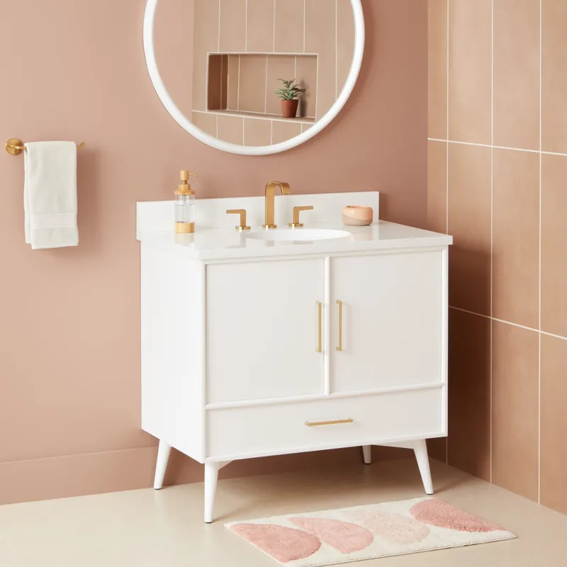 Signature Hardware Novak 36" Freestanding Mahogany Single Basin Vanity Set with Cabinet, Vanity Top, and Oval Undermount Sink - 8" Faucet Holes Viral