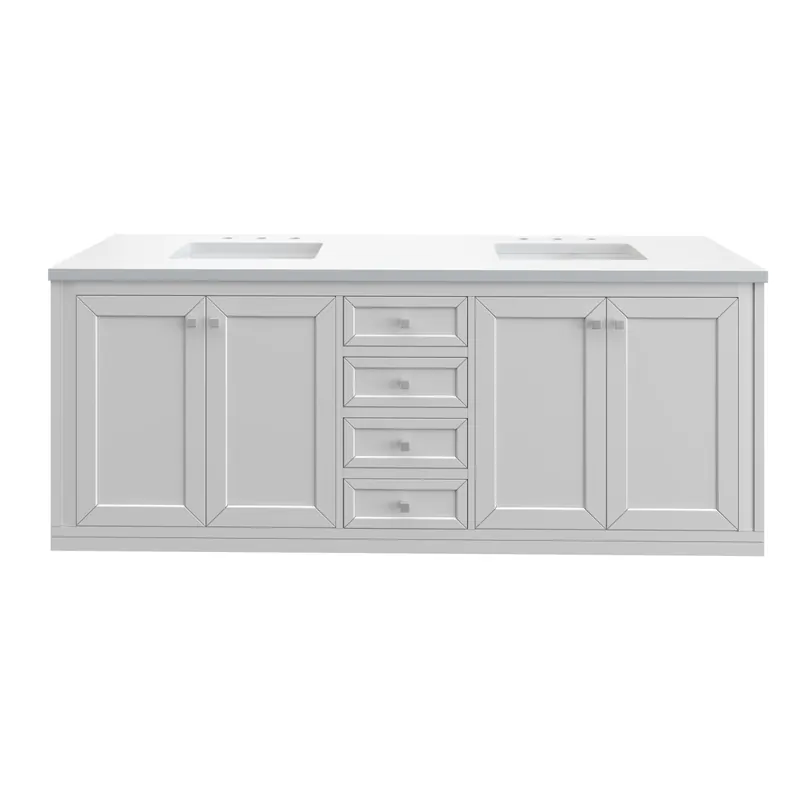 James Martin Vanities Chicago 72" Free Standing Double Basin Vanity Set with Wood Cabinet and 3cm Quartz Vanity Top Fresh Stock