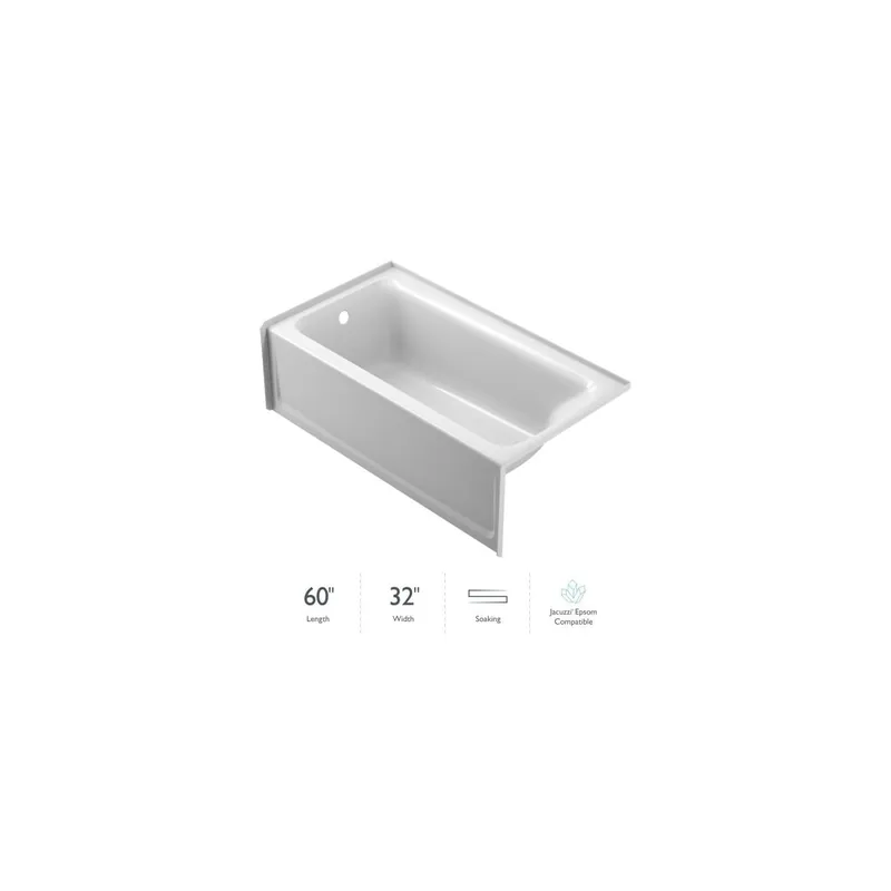 Buy Direct Jacuzzi 60" x 32" Signature Three Wall Alcove Soaking Bathtub with Left Drain, Tiling Flange, and Skirt