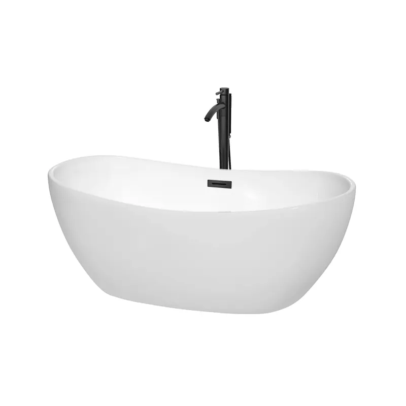 One Day Deal Wyndham Collection Rebecca 60" Freestanding Acrylic Soaking Tub with Center Drain, Drain Assembly, and Overflow - Includes Tub Filler with Personal Handshower