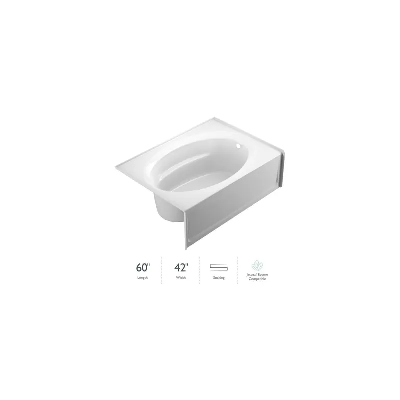 Super Sale Jacuzzi 60" x 42" Signature Three Wall Alcove Soaking Bathtub with Right Drain, Tiling Flange, and Skirt