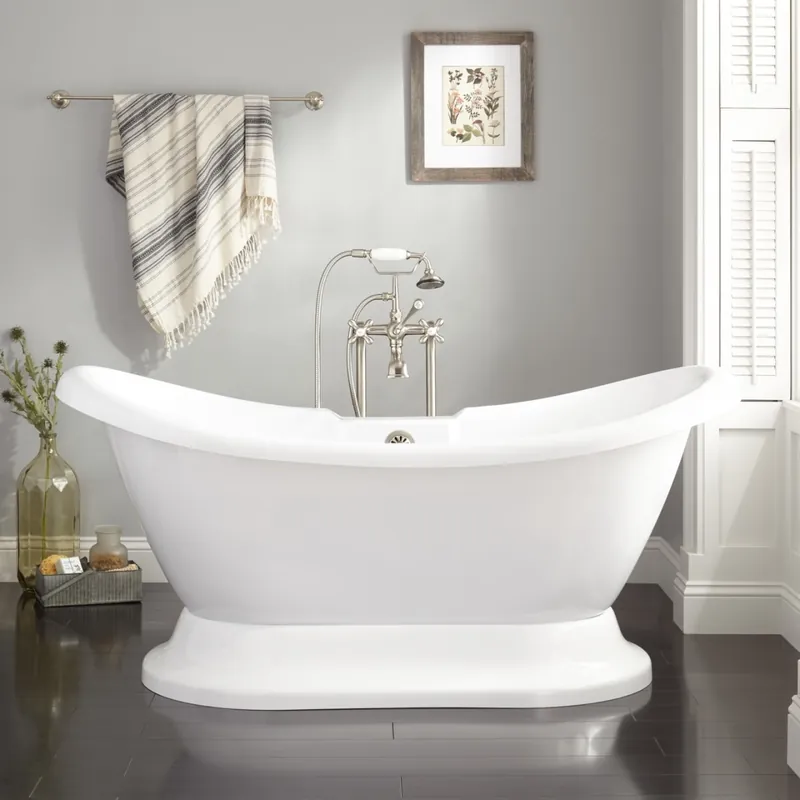 Affordable Signature Hardware Rosalind 63" Acrylic Soaking Pedestal Tub with Included Overflow Drain and Tap Deck