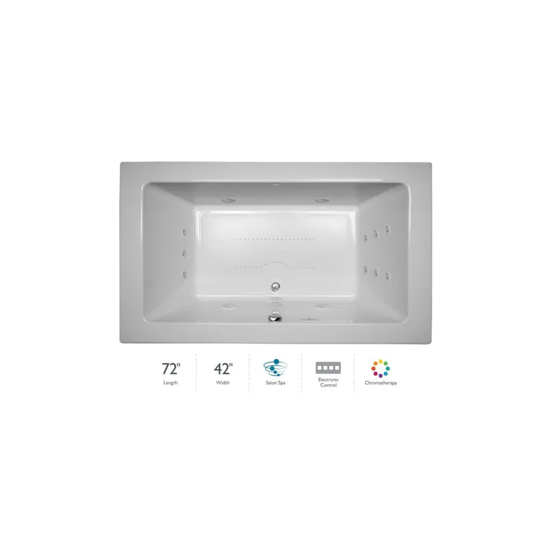 Jacuzzi 72" x 42" Sia® Drop In Luxury Salon Spa Bathtub with 13 Jets, Luxury Controls, Chromatherapy, Heater, Center Drain and Right Pump Bargain