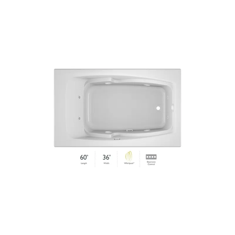 Affordable Jacuzzi 60" x 36" Cetra® Drop In Comfort Whirlpool Bathtub with 8 Jets, Basic Controls, Heater, Right Drain and Left Pump