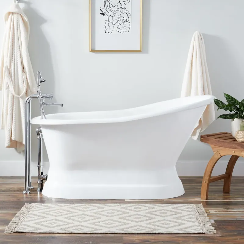 Free Delivery Signature Hardware Socorro 60" Cast Iron Soaking Freestanding Tub with Included Overflow Drain and Rolled Rim