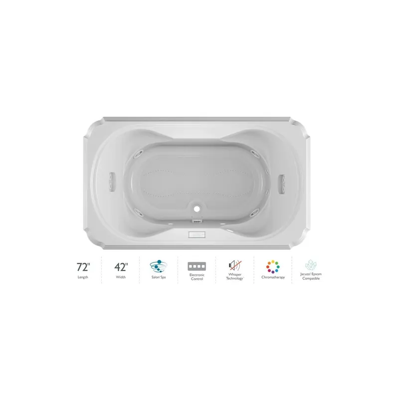 Jacuzzi Marineo 72" Salon Spa Bathtub for Drop In Installation with Center Drain and Chromatherapy / Whisper Technology™ - Luxury Controls Limited Edition