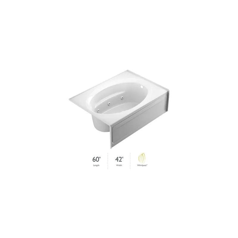 Don’t Miss Out Jacuzzi 60" x 42" Signature Three Wall Alcove Whirlpool Bathtub with 6 Jets, Air Controls, RapidHeat Water Heater, Tiling Flange, Skirt, Right Drain, and Left Pump - with CleanLine Technology