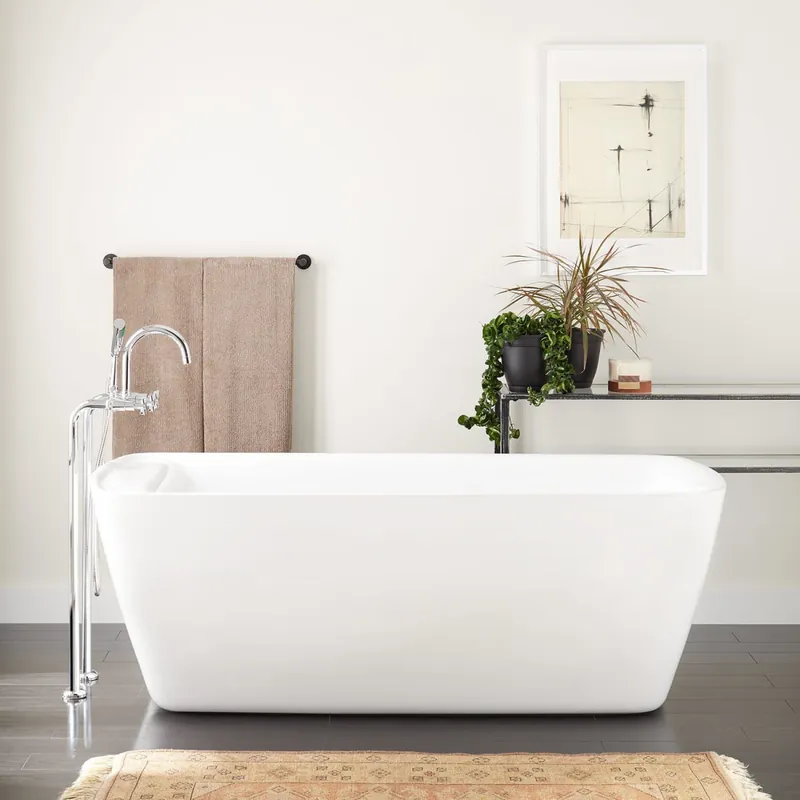 Price Cut Signature Hardware Zaida 67" Acrylic Soaking Freestanding Tub with Foam Insulation and Integrated Drain and Overflow