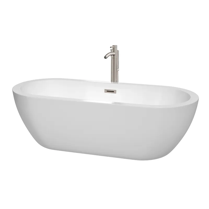 Wyndham Collection Soho 72" Free Standing Acrylic Soaking Tub with Center Drain, Drain Assembly, and Overflow - Includes Floor Mounted Tub Filler with Hand Shower Best Seller