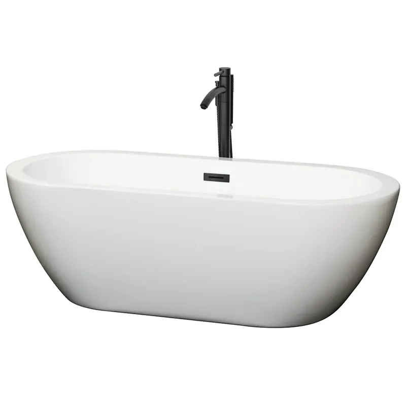 Wyndham Collection Soho 68" Free Standing Acrylic Soaking Tub with Center Drain, Drain Assembly, and Overflow - Includes Floor Mounted Tub Filler with Hand Shower Holiday Sale
