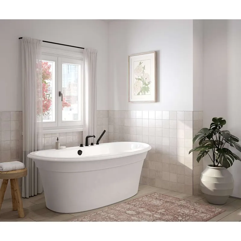 Maax Ella Sleek 66" Free Standing Acrylic Soaking Tub with Center Drain and Overflow Top Rated