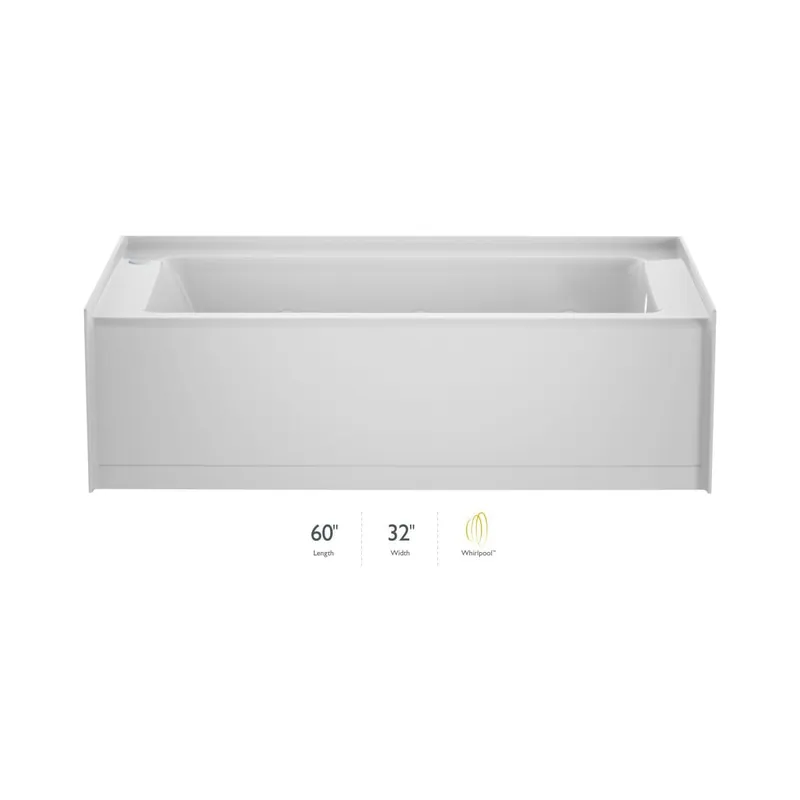 Authentic Jacuzzi Signature 60" Three Wall Alcove Acrylic Whirlpool Tub with Right Drain and Overflow