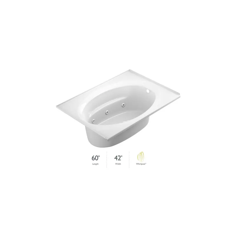 Jacuzzi 60" x 42" Signature Drop In Whirlpool Bathtub with 6 Jets, Air Controls, Tiling Flange, RapidHeat Water Heater, and Right Drain and Right Front Pump Price Cut