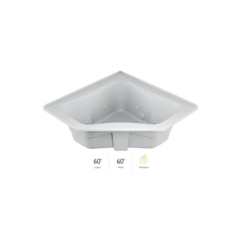 Jacuzzi 60" x 60" Signature Corner Whirlpool Bathtub with 6 Jets, Air Controls, Tiling Flange, Center Drain and Right Pump Deal