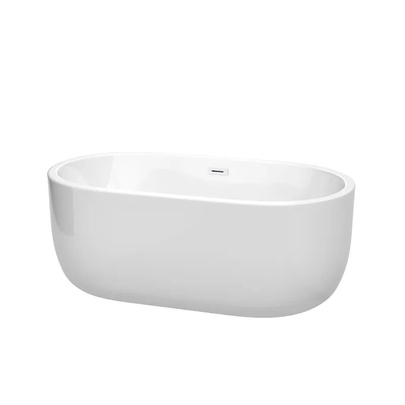 Money Back Guarantee Wyndham Collection Juliette 60" Free Standing Acrylic Soaking Tub with Center Drain, Drain Assembly, and Overflow
