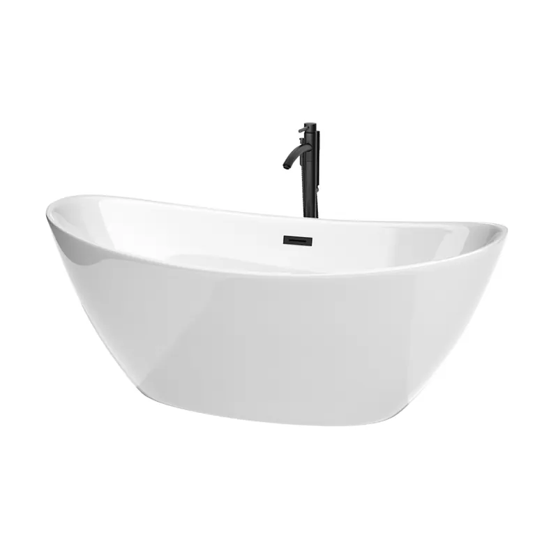 Wyndham Collection Dorrit 66" Free Standing Acrylic Soaking Tub with Center Drain, Drain Assembly, and Overflow - Includes Floor Mounted Tub Filler with Hand Shower Warranty Included