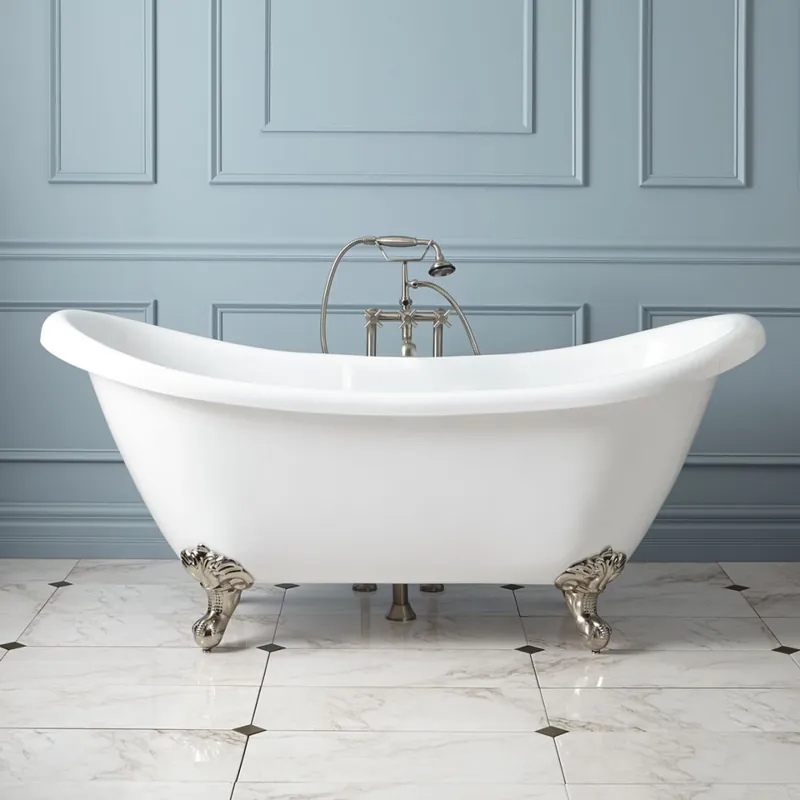Signature Hardware Rosalind 69" Acrylic Soaking Clawfoot Tub with Included Overflow Drain, Imperial Feet, and Rolled Rim Free Delivery