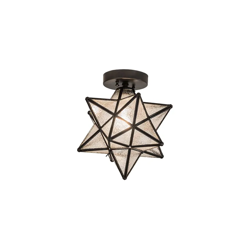 Sale Meyda Tiffany Moravian Star 12" Wide Semi-Flush Ceiling Fixture with Clear, Seedy Glass Shade - Craftsman Brown Finish