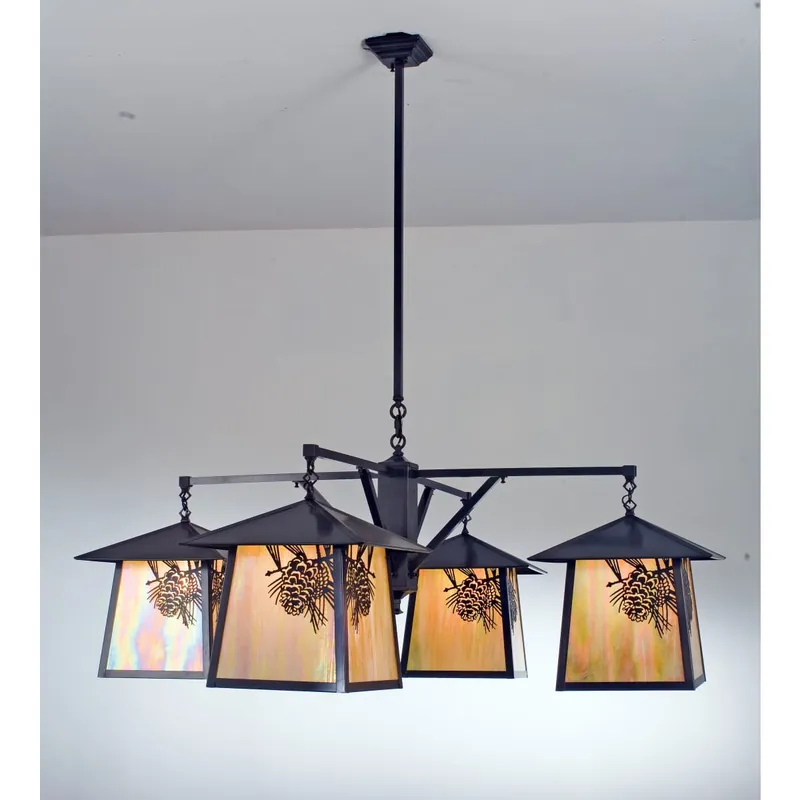 Meyda Tiffany Stillwater Winter Pine 4 Light 48" Wide Chandelier with Cream Glass Shade Brand New