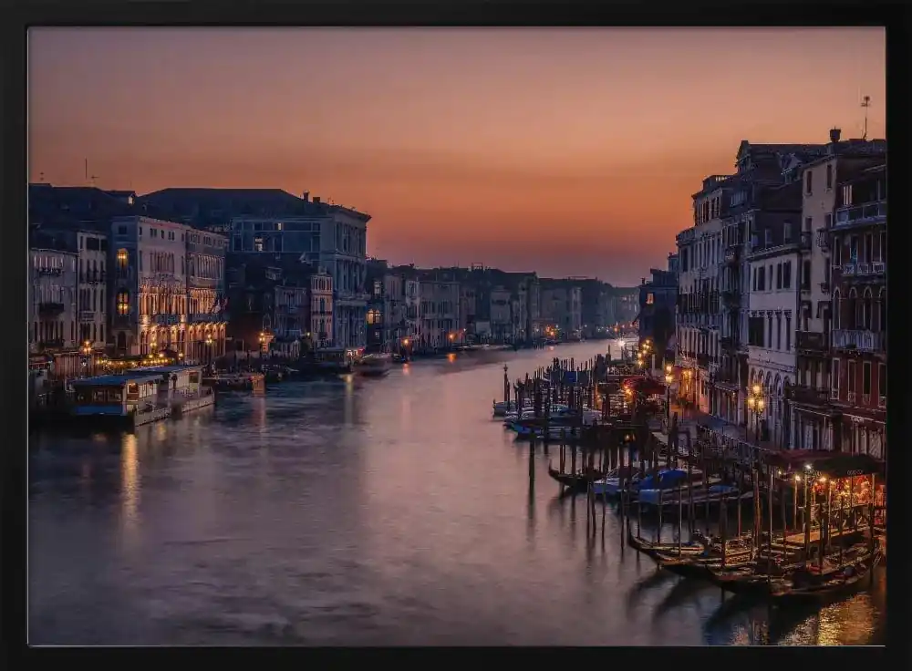Framed Art Print Venice Grand Canal at Sunset by Karen Deakin - 24x36 for Home or Office Decor - 36x24 \\/ Black Frame Final Sale