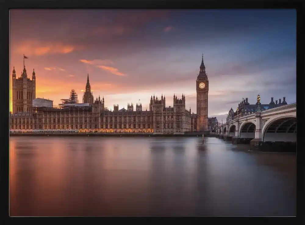 Special Discount Framed Art Print of London Palace of Westminster Sunset - 24x36 Stylish Home Office Decor - 36x24 \\/ Black Frame