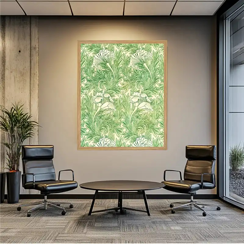 Large Framed Corporate Office Decor Wall Art Canvas 40x60 Inch - William Morris - Green Neon Limited Offer