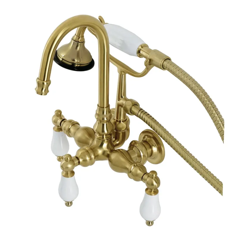 Best Price Kingston Brass Aqua Vintage Wall Mounted Clawfoot Tub Filler with Built-In Diverter – Includes Hand Shower