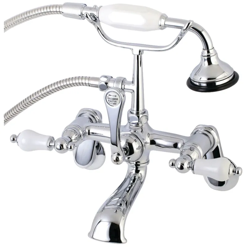 Low Price Kingston Brass Aqua Vintage Wall Mounted Clawfoot Tub Filler with Built-In Diverter - Includes Hand Shower
