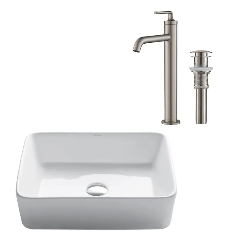 Clearance Kraus Elavo 19-1/4" Vitreous China Bathroom Sink with 1.2 GPM Deck Mounted Bathroom Faucet and Pop-Up Drain Assembly