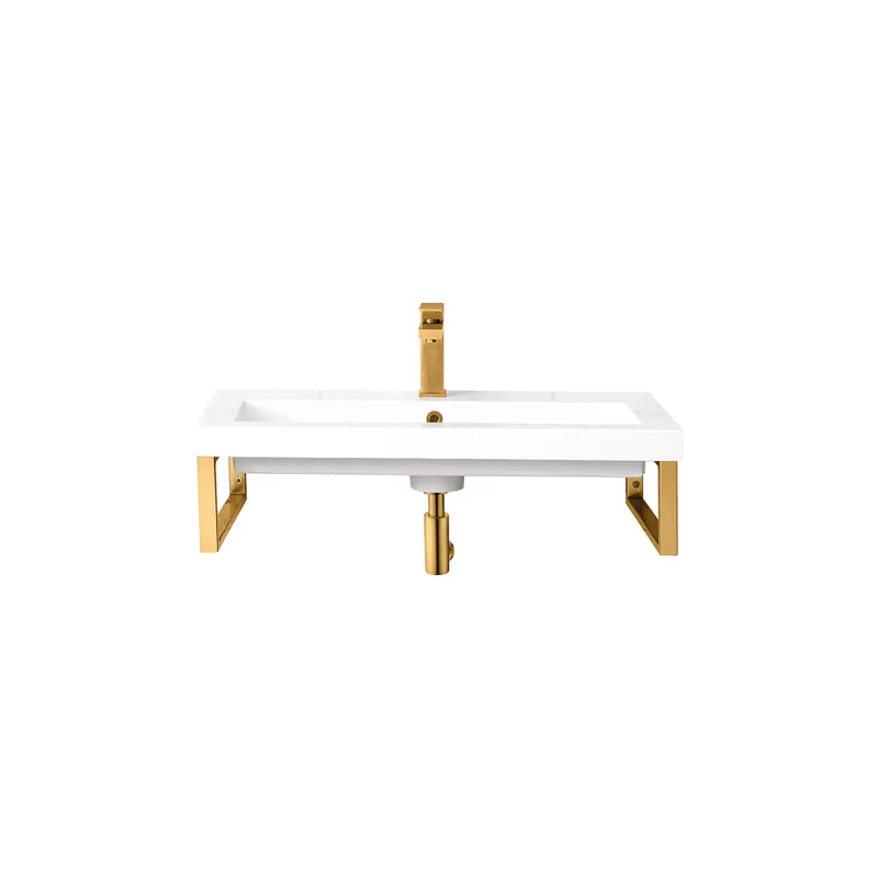 Get Yours James Martin Vanities Boston 31-1/2" Rectangular Porcelain Console Bathroom Sink with Overflow and Single Faucet Hole